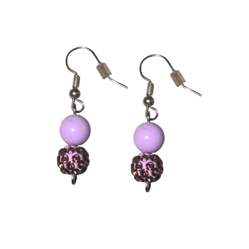 3 FOR $20 HANDCRAFTED Purple Smooth Round & Shamballa Crystal Glitter Earrings